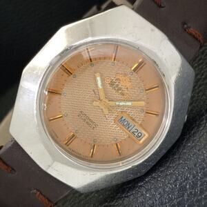 Vintage 1987 Orient Automatic Mens Silver Watch W/daydate & Patina accents